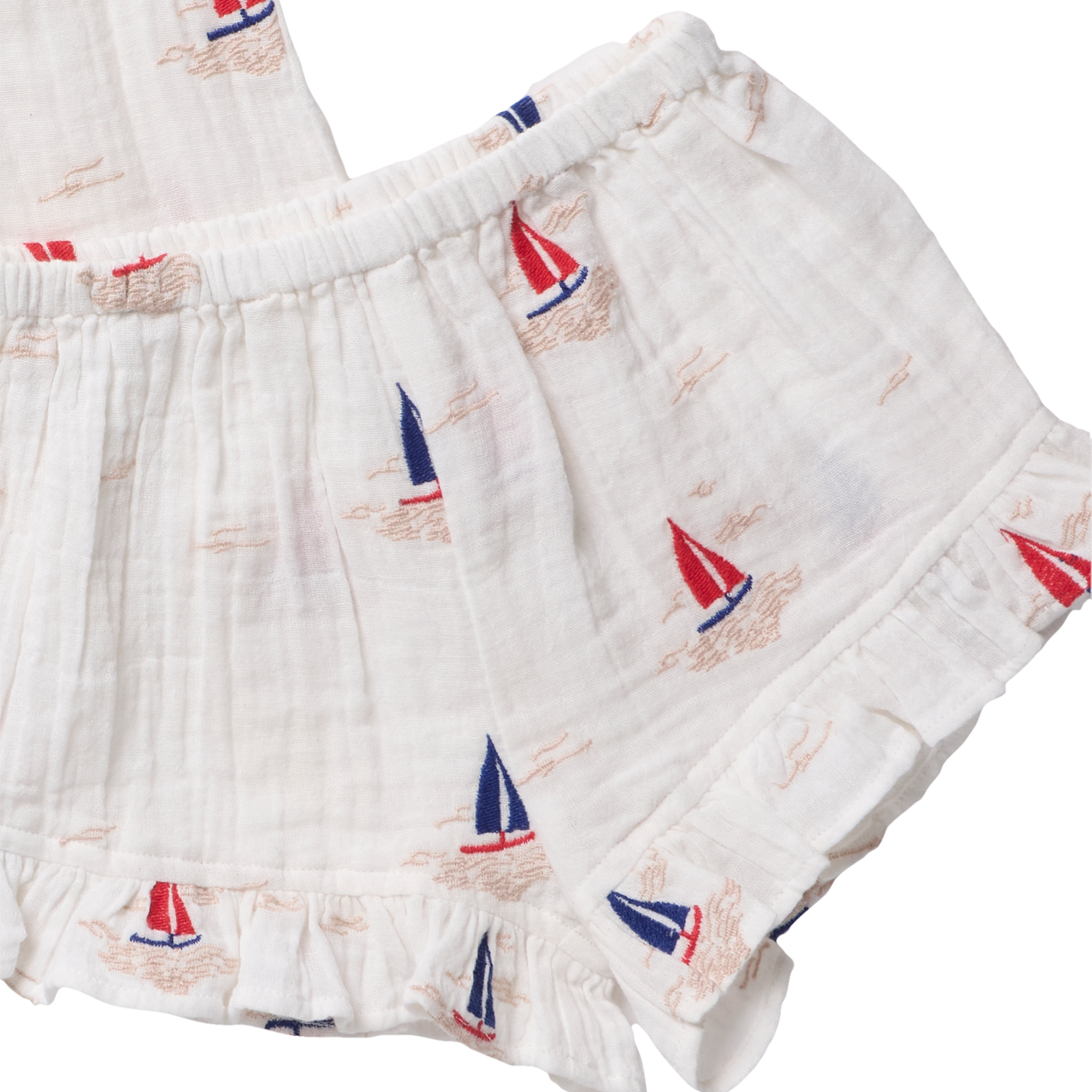 Girls Roey 2-PC Set - Sailboat Embroidery