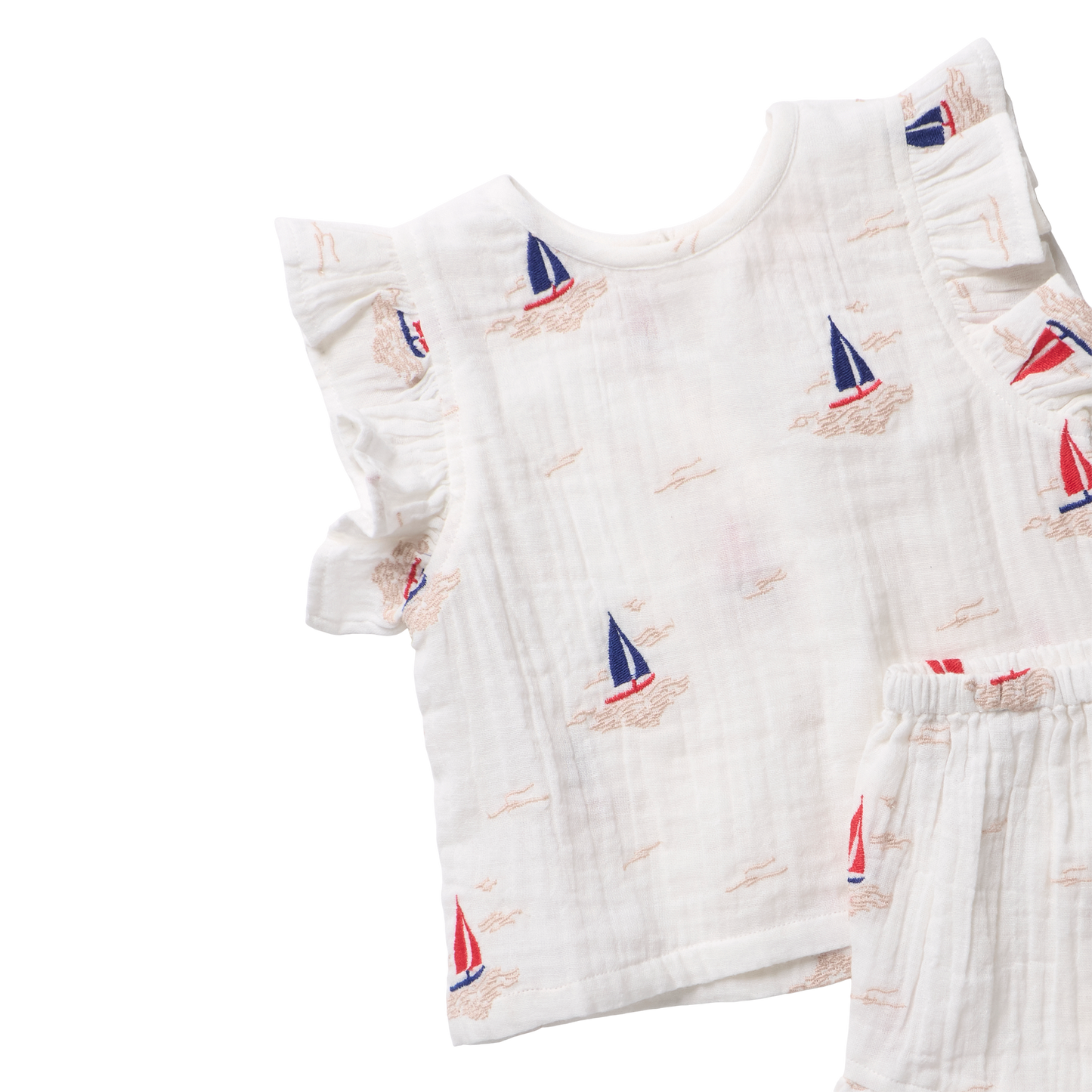 Girls Roey 2-PC Set - Sailboat Embroidery