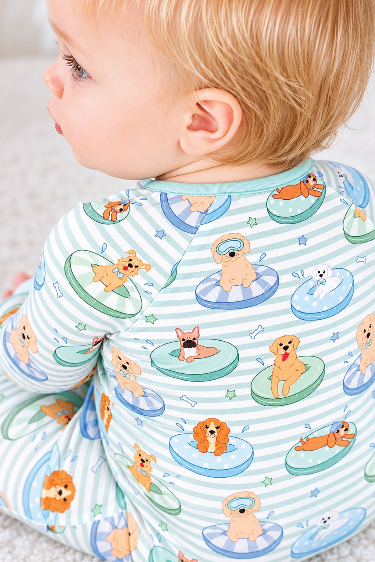 Convertible Bamboo Zip Romper | Poolside Pups Blue