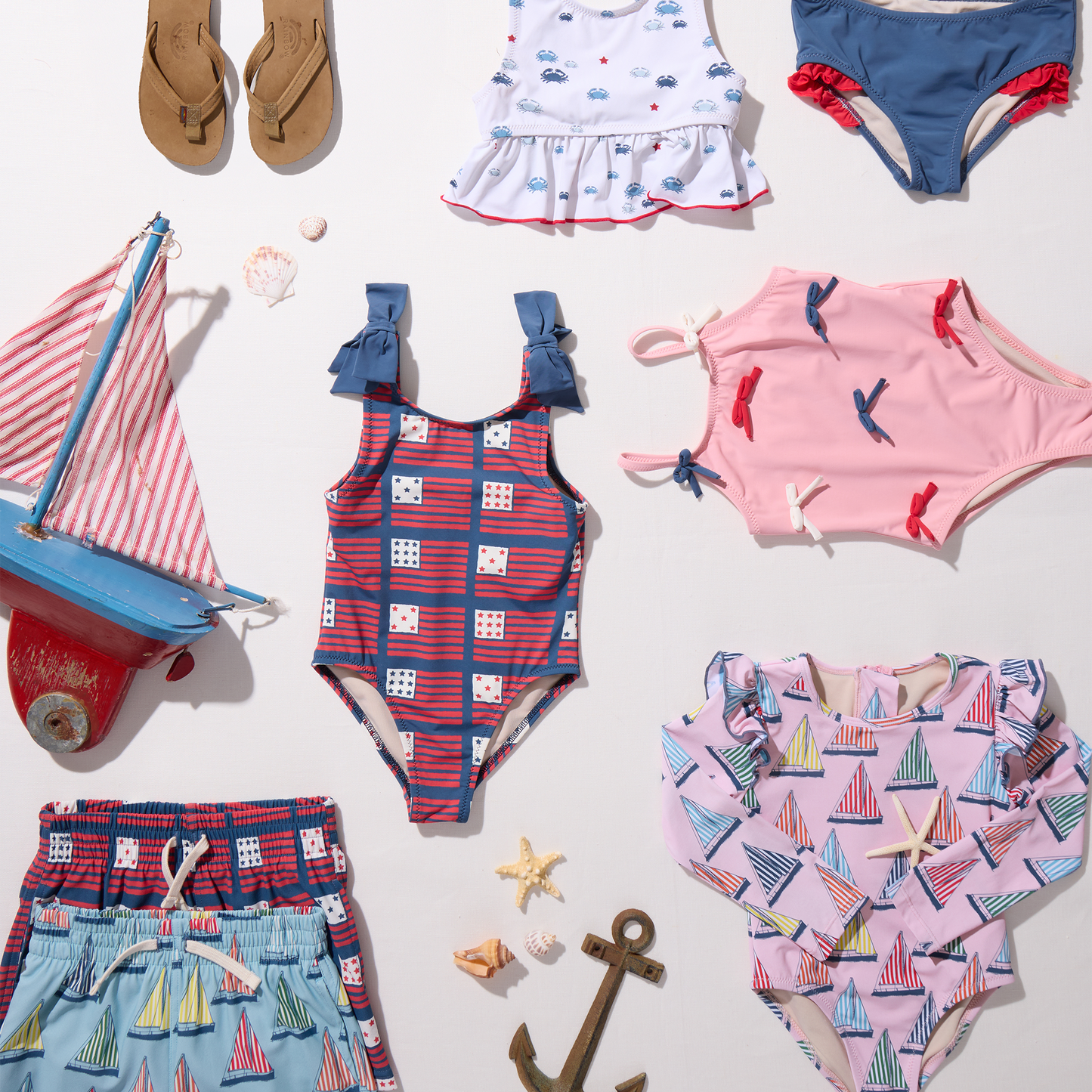Girls Shelly Suit - Navy Flags