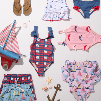 Girls Shelly Suit - Navy Flags