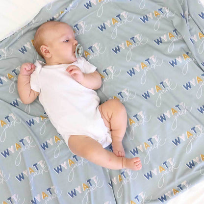 Dusty Moss Retro Personalized Baby Name Swaddle Blanket