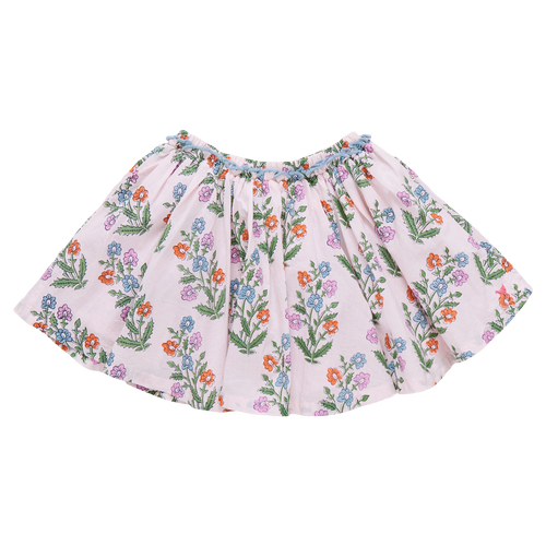 Girls Gianna Skirt - Pink Dewdrop Block Print