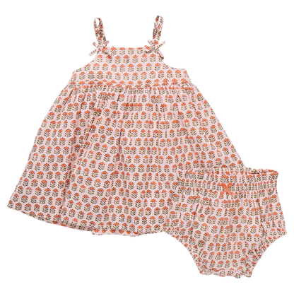 Baby Girls Tia Dress Set - Pink Prairie Block Print