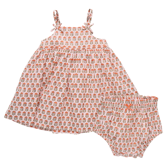 Baby Girls Tia Dress Set - Pink Prairie Block Print