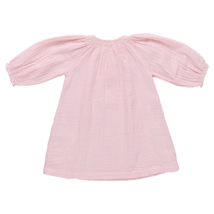 Girls Ava Dress - Pink White Embroidery