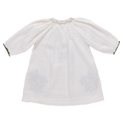 Girls Ava Dress - Green Embroidery