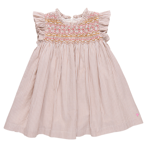 Girls Stevie Dress - Tawny Brown Stripe