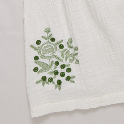 Girls Ava Dress - Green Embroidery