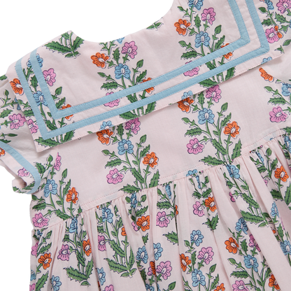 Girls Elowen Dress - Pink Dewdrop Block Print