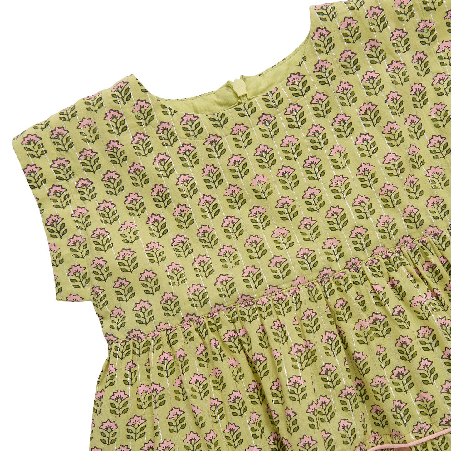 Girls Peachy Dress - Green Prairie Block Print