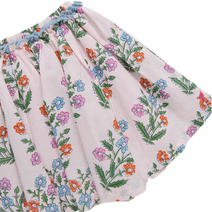 Girls Gianna Skirt - Pink Dewdrop Block Print