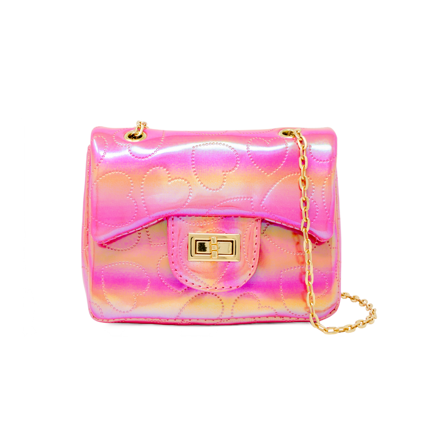Shiny Dotted Heart Classic Handbag - Hot Pink