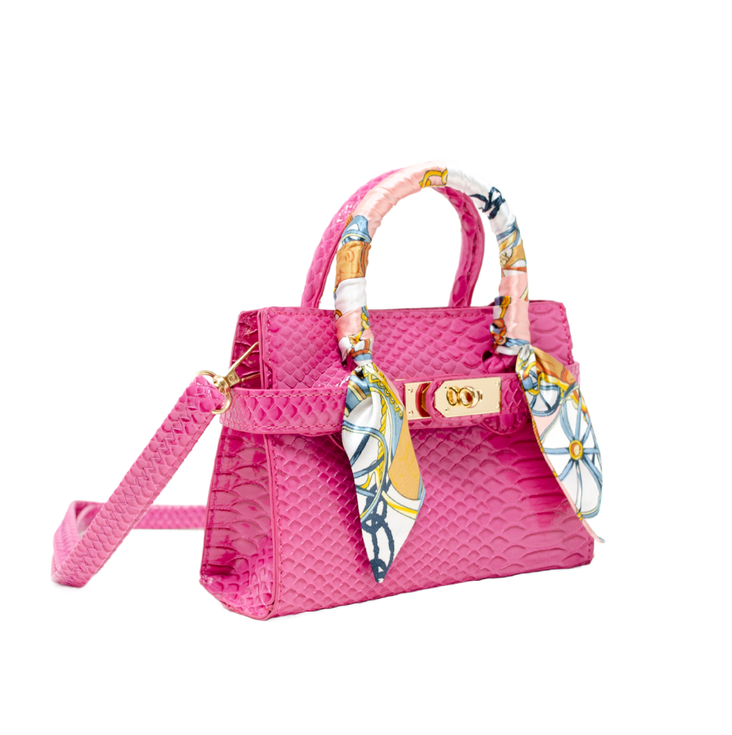 Crocodile Scarf Handbag - Hot Pink
