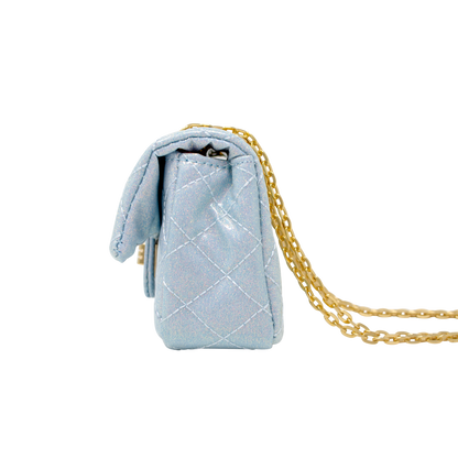 Quilted Metallic Gold Clasp Bag - Sky Blue