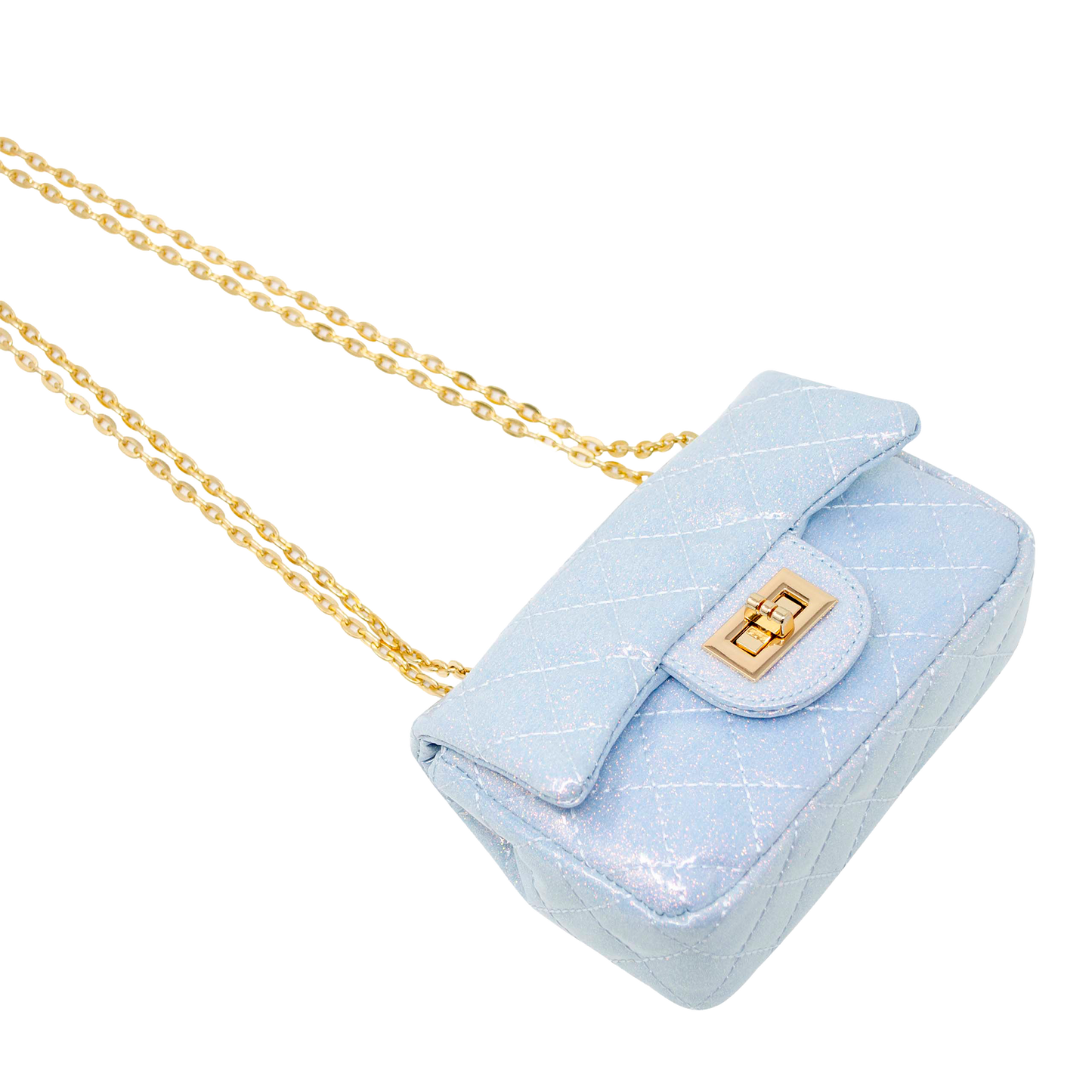 Quilted Metallic Gold Clasp Bag - Sky Blue