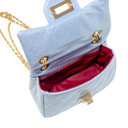 Quilted Metallic Gold Clasp Bag - Sky Blue