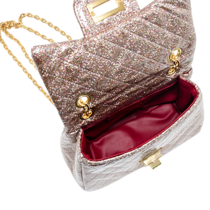 Quilted Metallic Gold Clasp Bag - Rainbow
