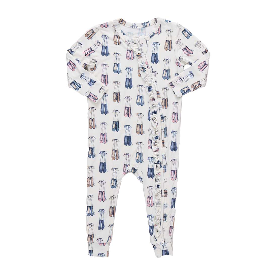 Baby Girls Ruffle Bamboo Romper - Ballet Slippers