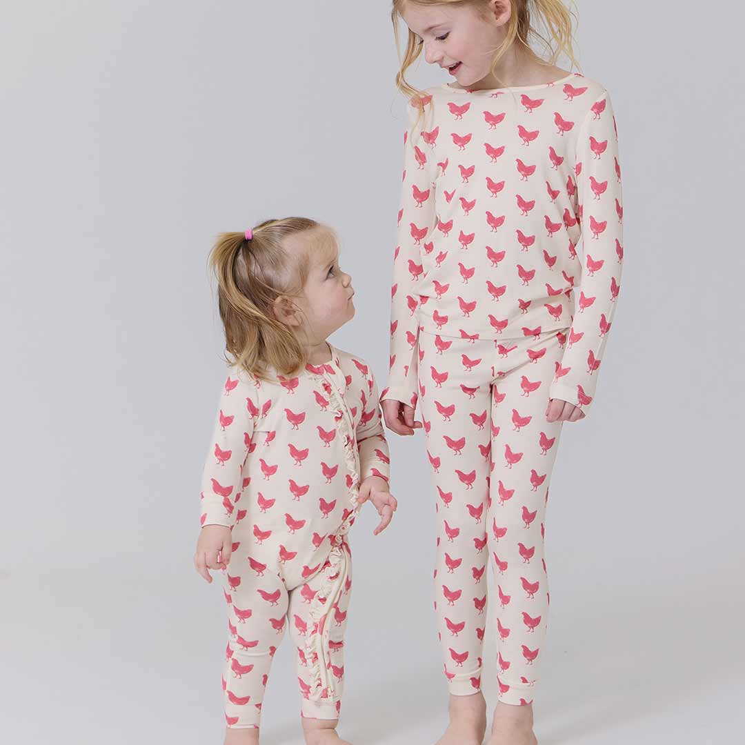 Kids Bamboo PJ Set - Pink Chickens