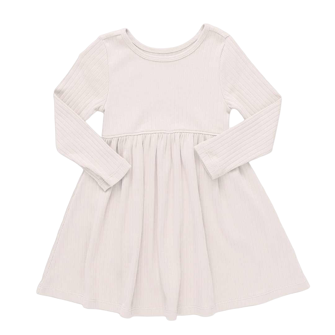 Sunny Long Sleeve Rib Dress - Cream