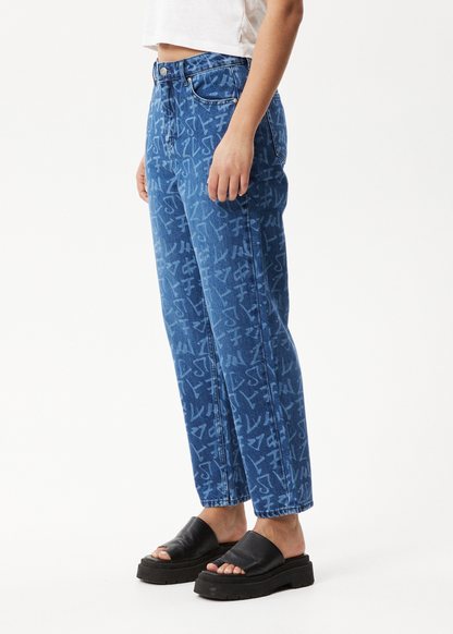 AFENDS Womens Tagged Shelby - Denim Wide Leg Jean - Graffiti Blue