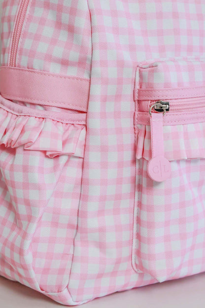 Kids Embroidered Ruffle Backpack | Pink Gingham