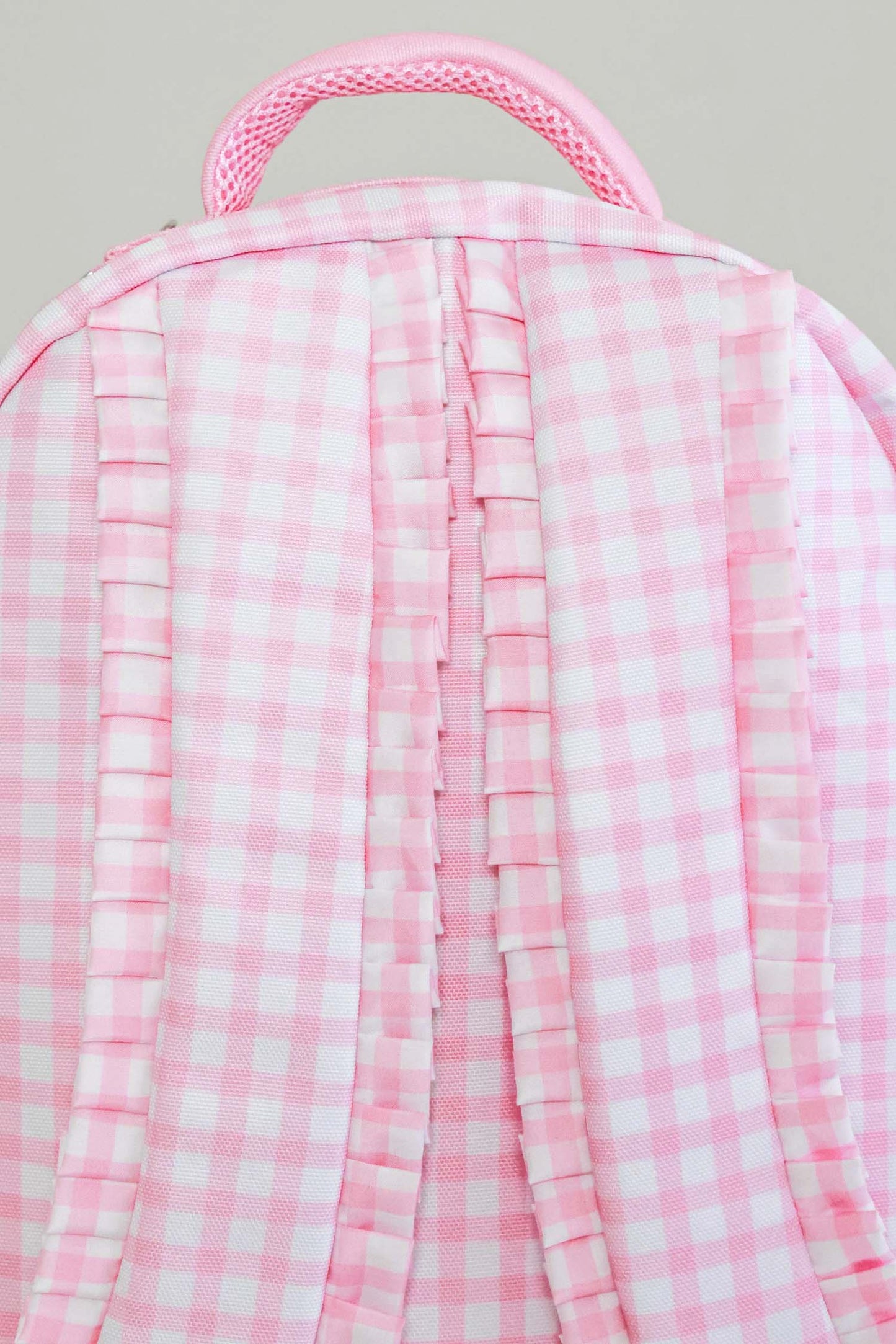 Kids Embroidered Ruffle Backpack | Pink Gingham