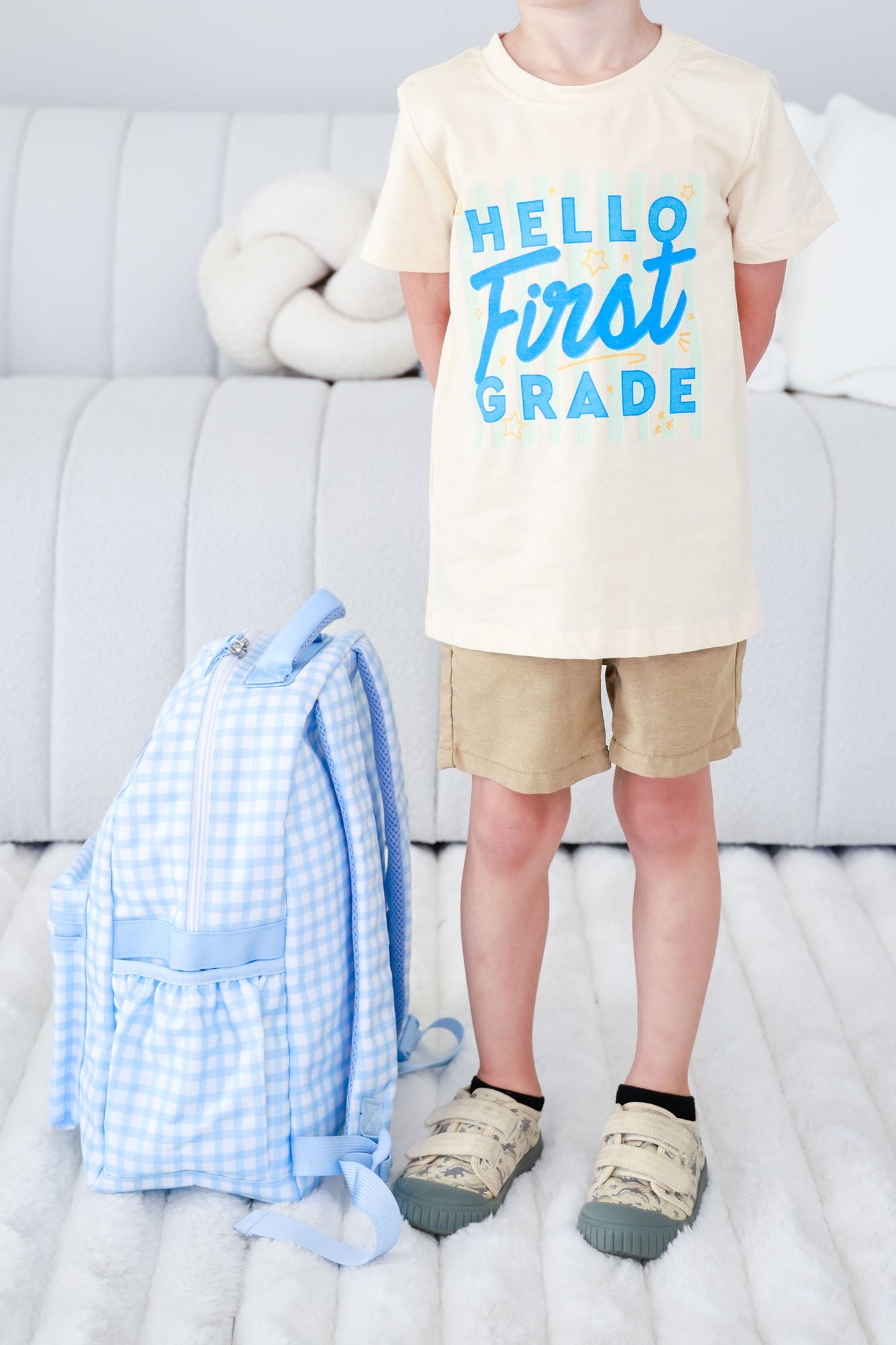 Kids Embroidered Backpack | Blue Gingham