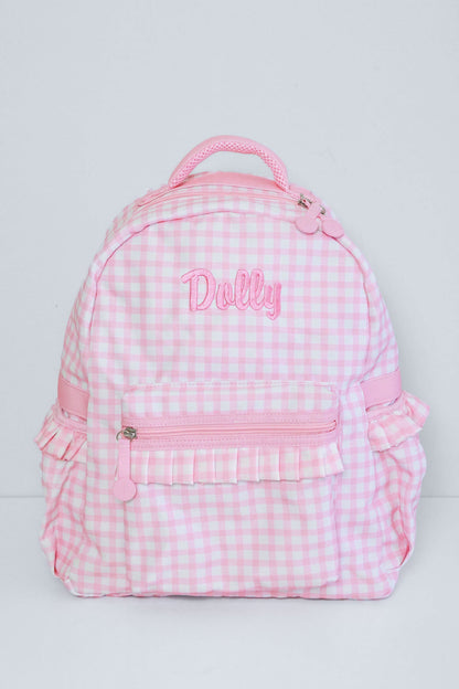 Kids Embroidered Ruffle Backpack | Pink Gingham