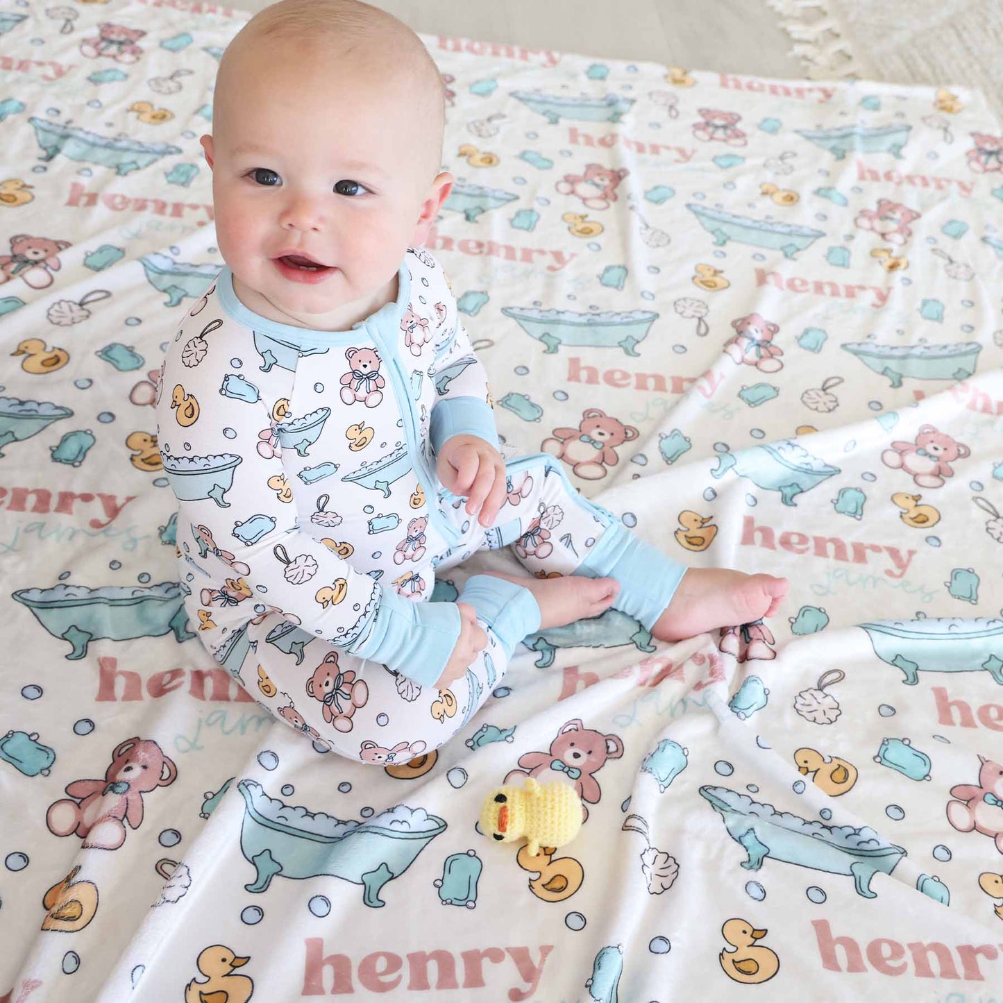 Bathtime Besties Personalized Kids Blanket | Blue