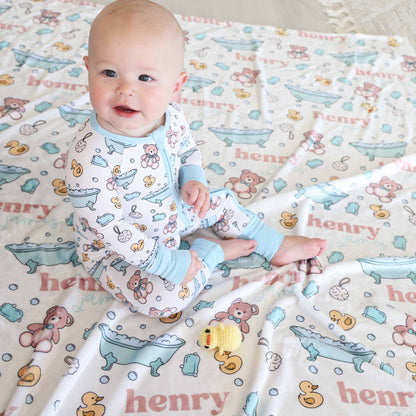Bathtime Besties Personalized Kids Blanket | Blue
