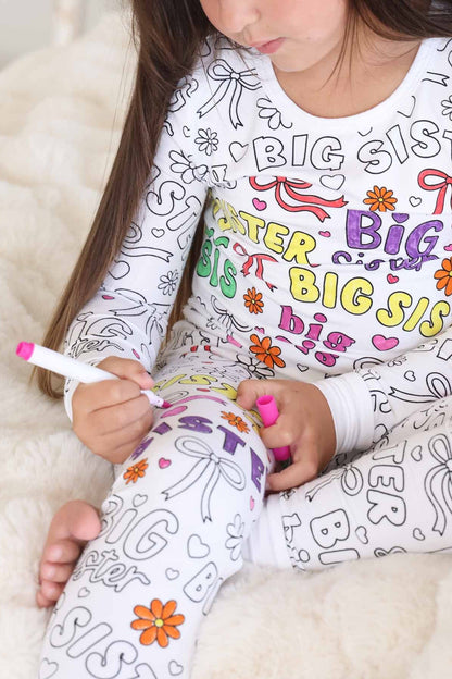 Colorable Two Piece Pajama Set | Big Sis