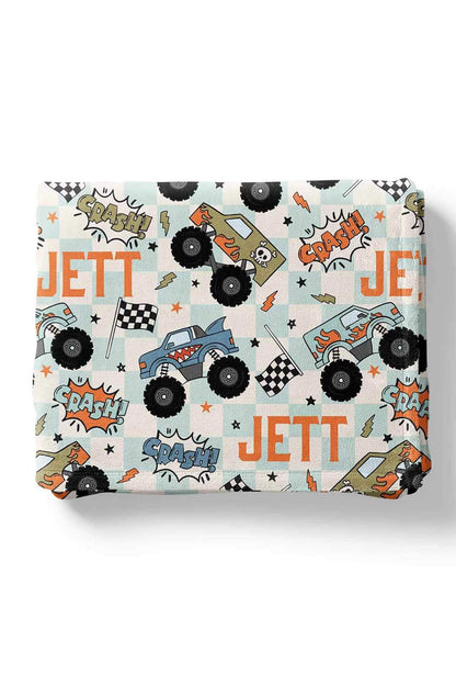 Big Wheelin' Personalized Kids Blanket