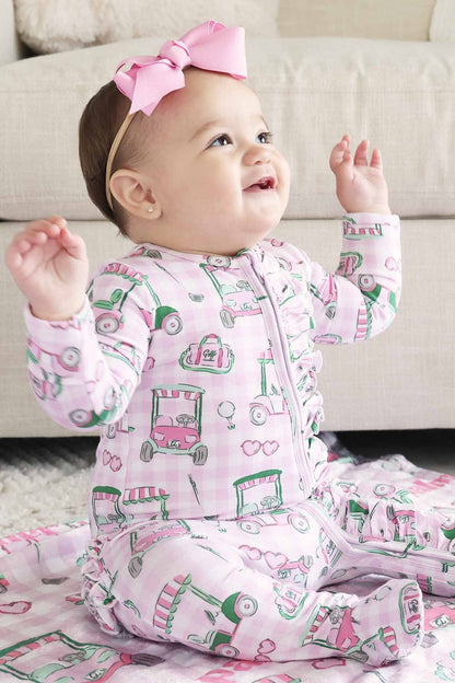 Birdie Babes Ruffle Zipper Footie | Pink
