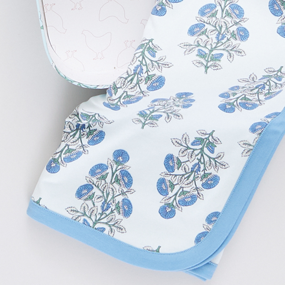 Nesting Box Baby Take Home Set - Blue Bouquet Floral Block Print