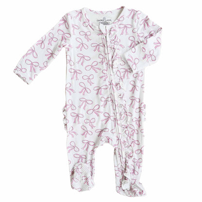 Blushing Bows Ruffle Zipper Footie