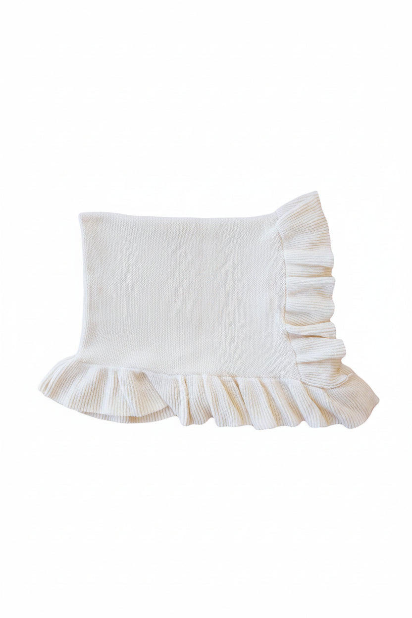 Embroidered Knit Blanket With Ruffle | Ivory