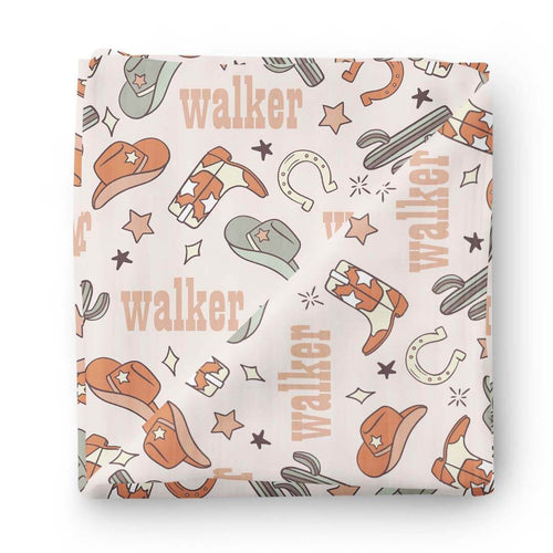 Buckaroo Cowboy Personalized Baby Name Swaddle Blanket