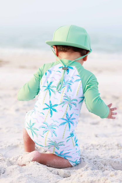Long Sleeve Rash Guard Swim Romper Shortie | Blue Lagoon