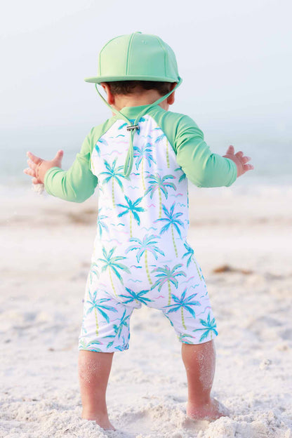 Long Sleeve Rash Guard Swim Romper Shortie | Blue Lagoon