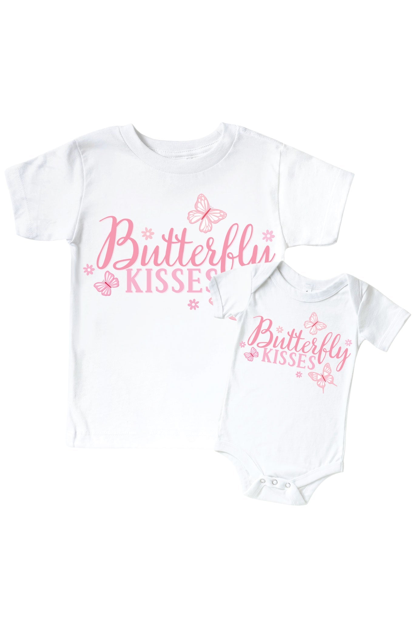 Butterfly Kisses Graphic Bodysuit & Kids Tee | White