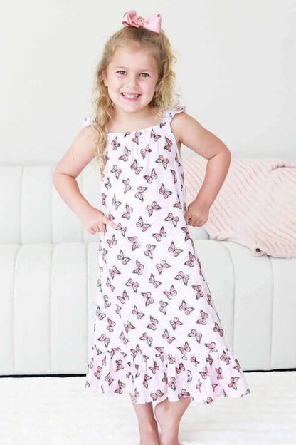 Girls' Full Length Ruffle Nightgown | Butterfly Dreams