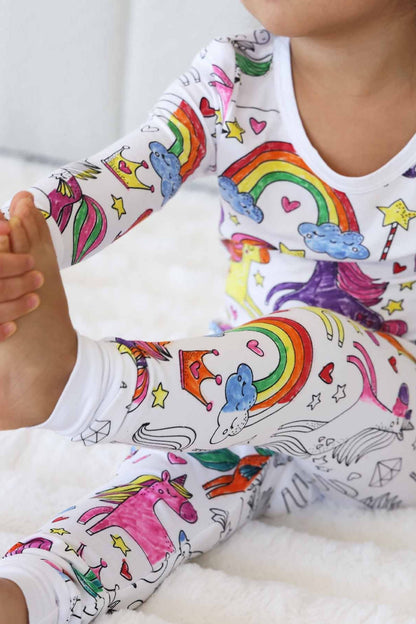Colorable Two Piece Pajama Set | Enchanted Unicorns