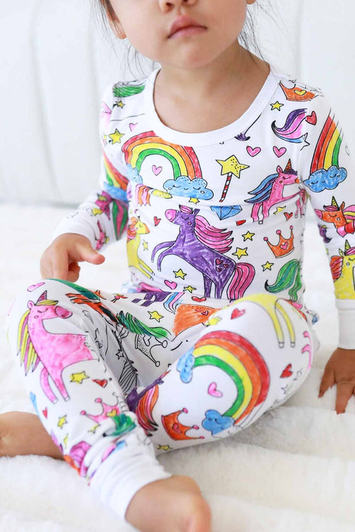 Colorable Two Piece Pajama Set | Enchanted Unicorns