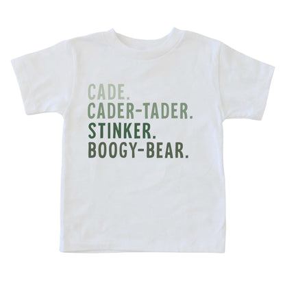 Personalized Green Nickname Color Block Kids Graphic Tee | White