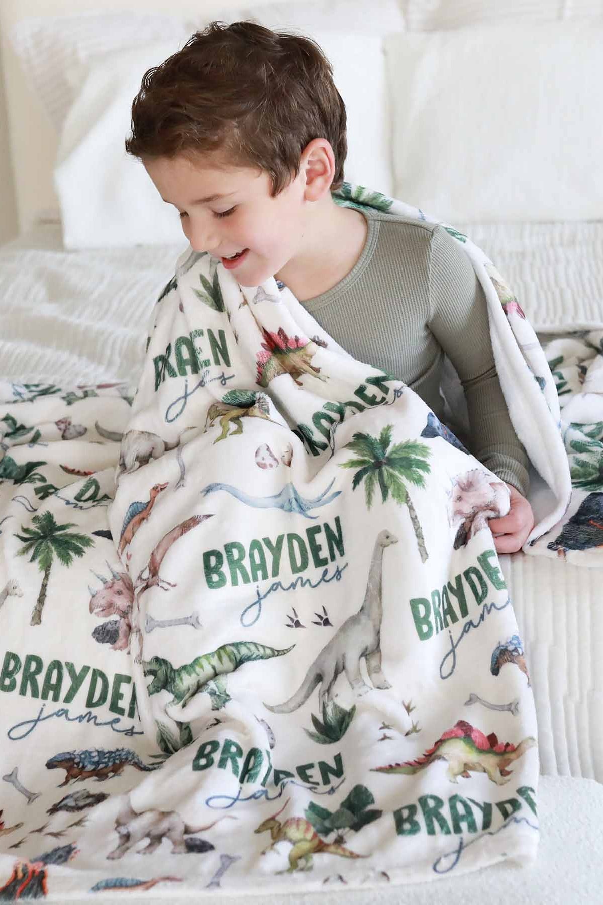 Dino Tracks Personalized Kids Blanket