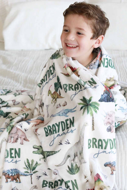 Dino Tracks Personalized Kids Blanket