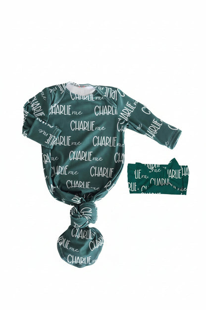 Personalized Font Duo Newborn Baby Knot Gown | Best Selling Neutrals