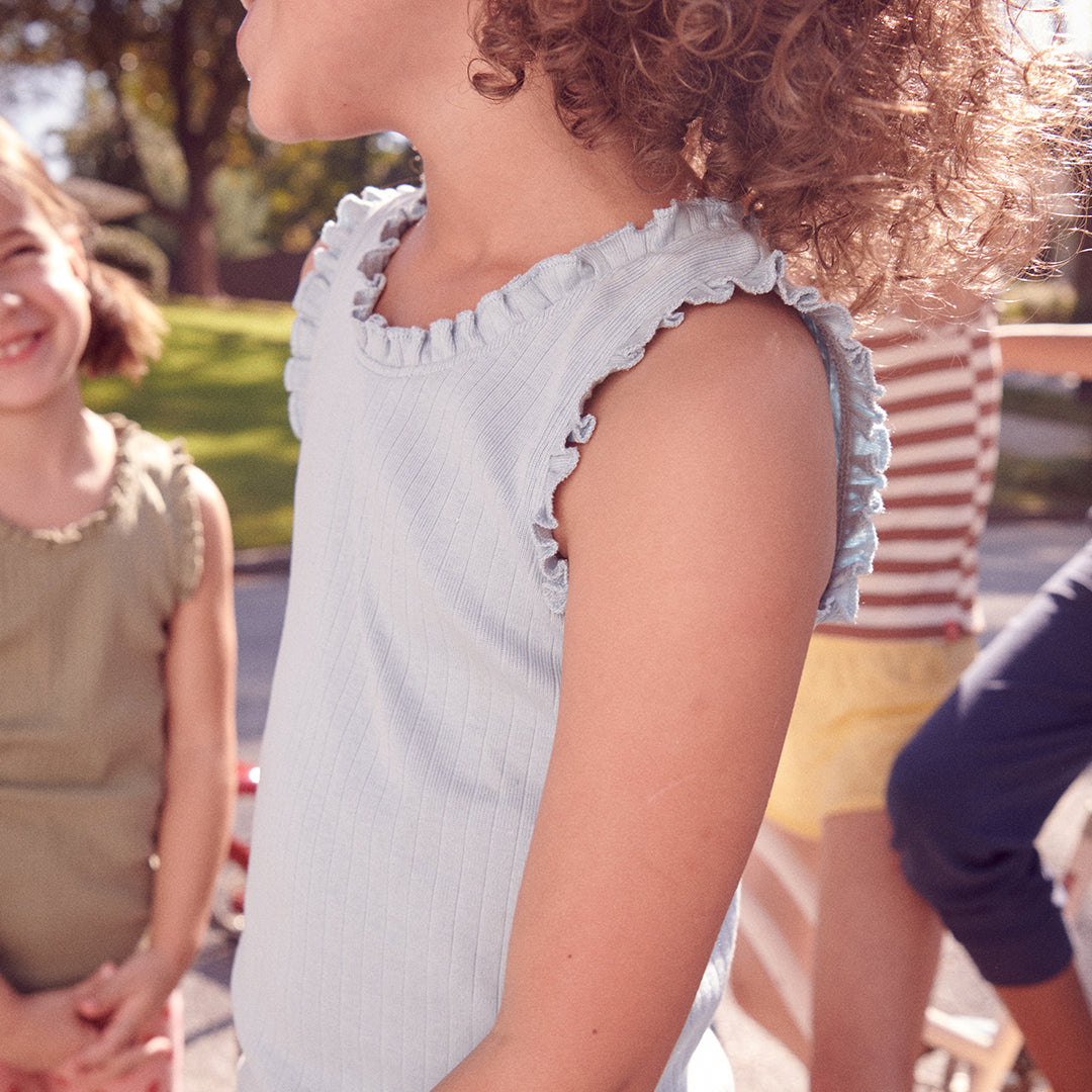 Joy Ruffle Rib Tank - Light Blue